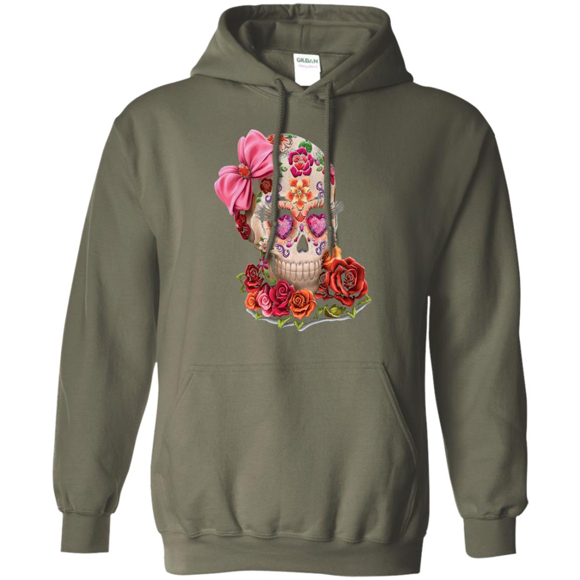Cinco De Mayo Skull Women Flower Shirt Military Green