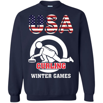 Usa Curling Winter Games Curling Lover T-shirt Navy
