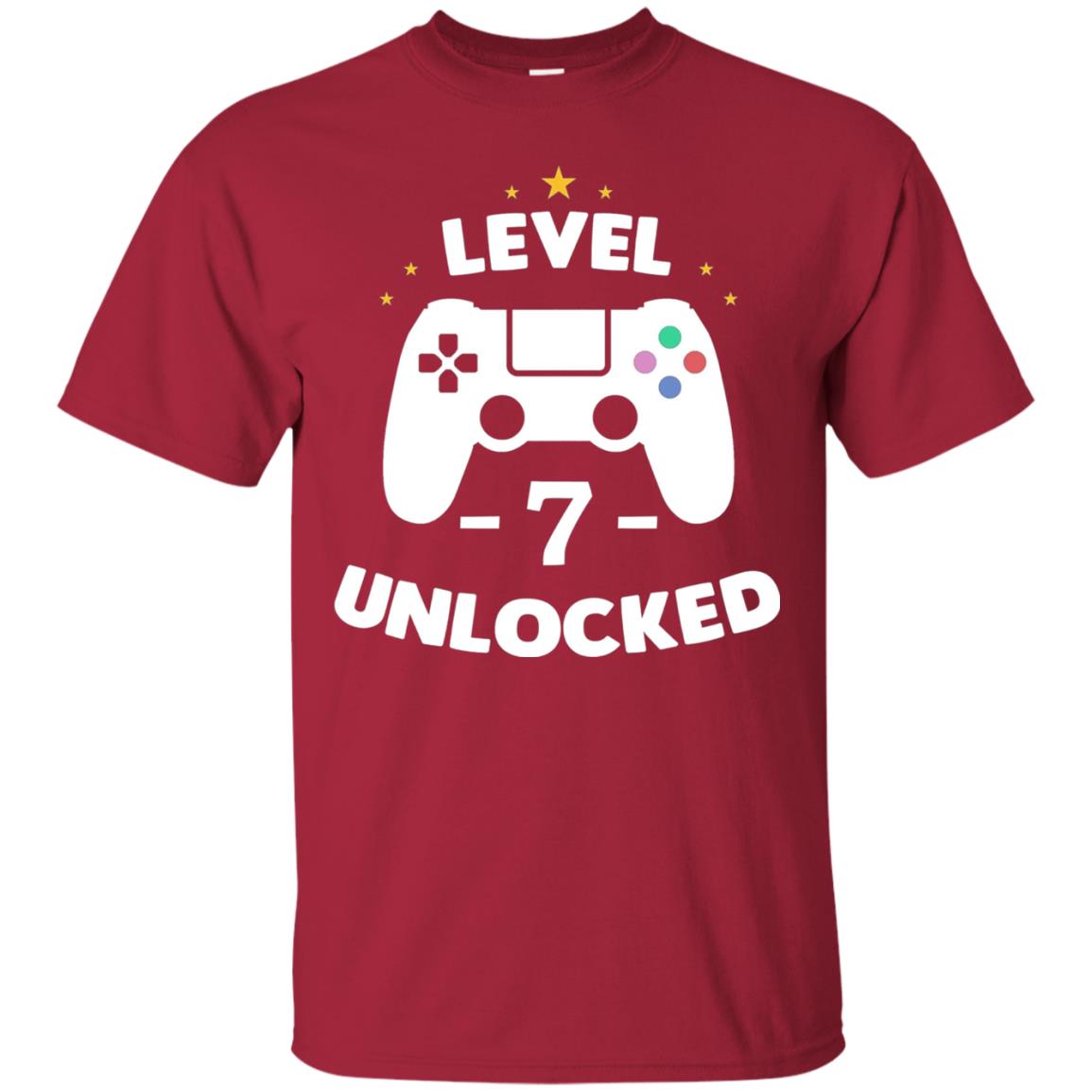 Level 7 Unlocked Gamer Seventh Birthday Party Shirt Cardinal