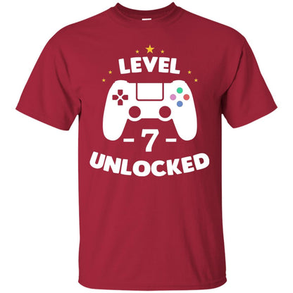 Level 7 Unlocked Gamer Seventh Birthday Party Shirt Cardinal