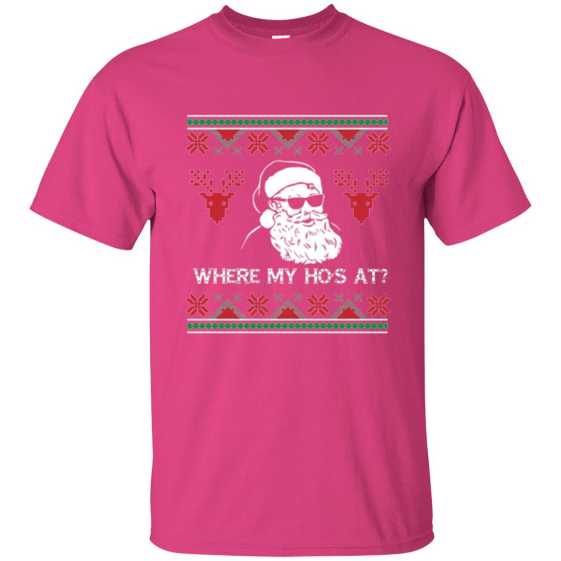 Christmas T-shirt Santa Claus Where My Hos At T-shirt Heliconia