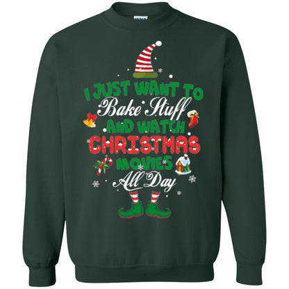 Christmas T-shirt I Just Want To Bake Stuff And Watch Christmas Movies Forest Green