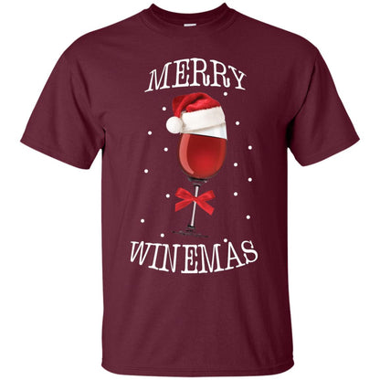 Merry Wine-mas X-mas Wine Drinking Lovers Gift Shirt Maroon