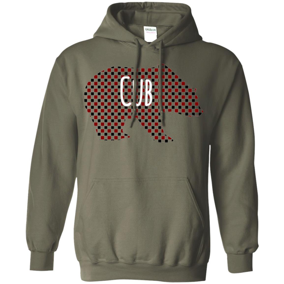 Family Christmas T-shirt Red Plaid Cub Bear Military Green