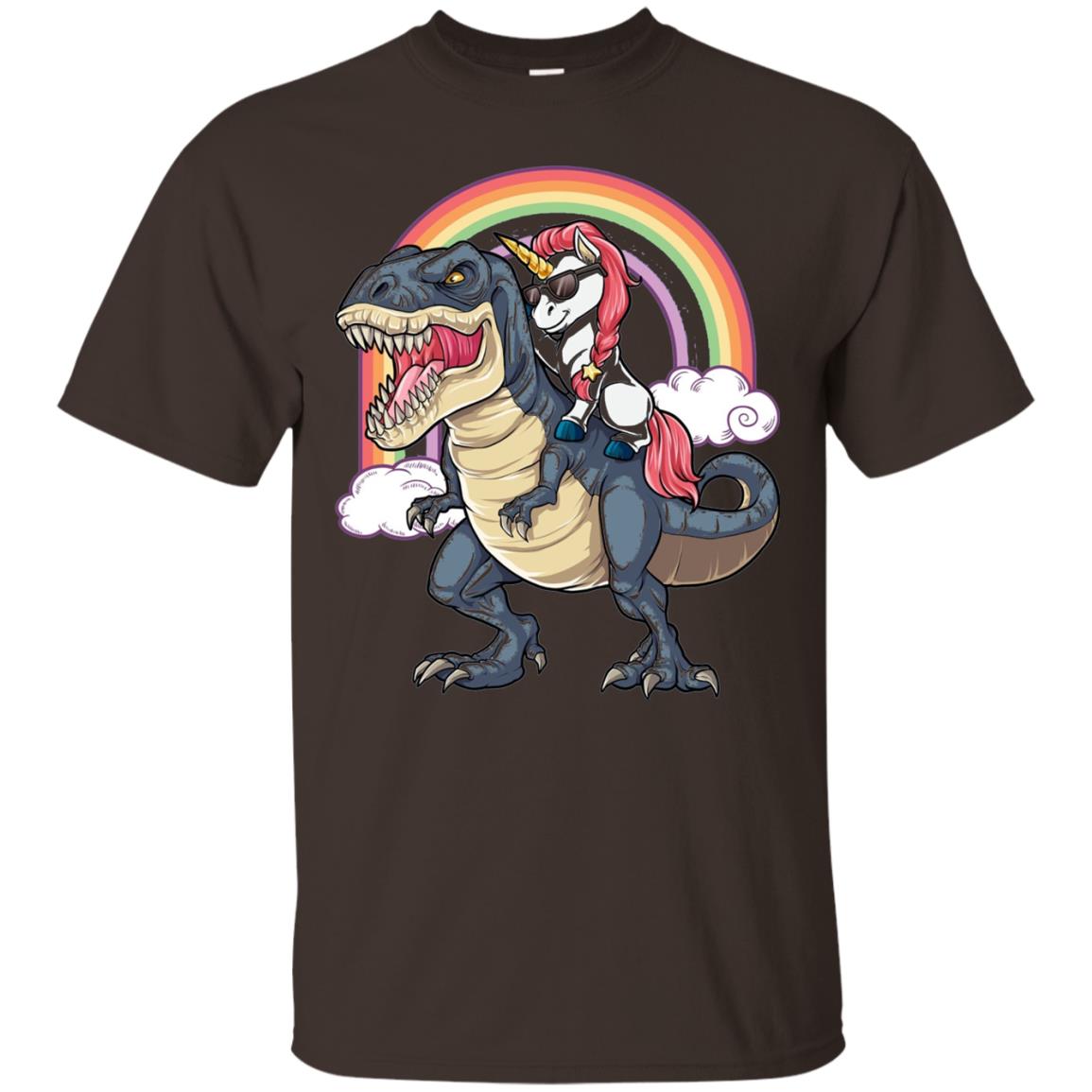 Unicorn Riding Dinosaur Unicorns Rainbow T-shirt Dark Chocolate
