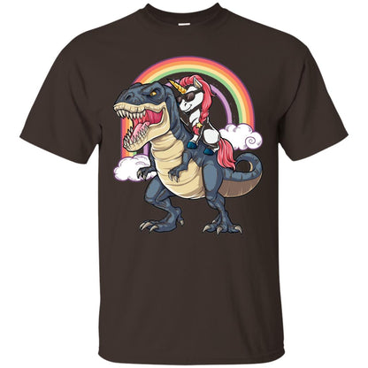 Unicorn Riding Dinosaur Unicorns Rainbow T-shirt Dark Chocolate