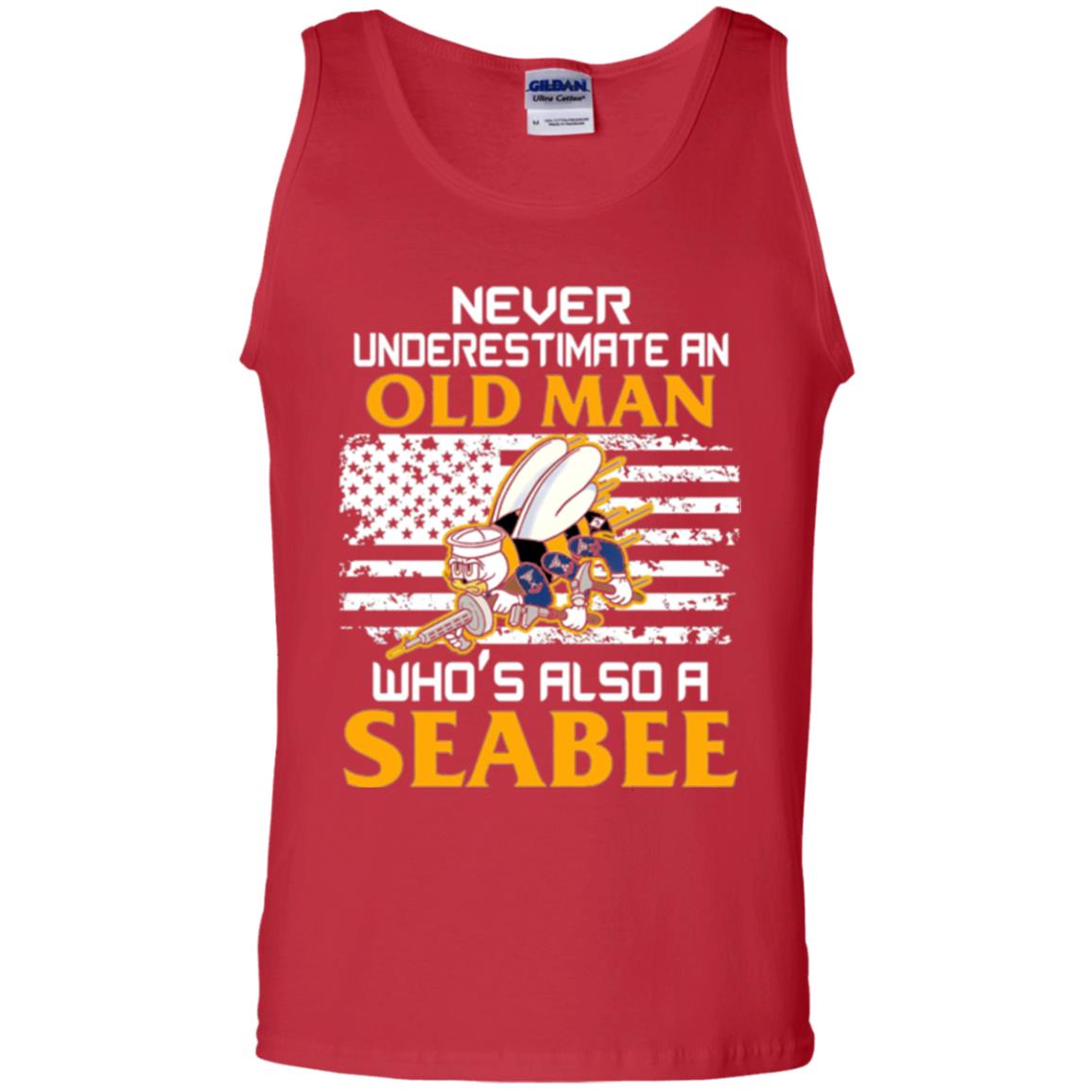 Navy Seabee Veteran T-shirt Never Underestimate An Old Man Red