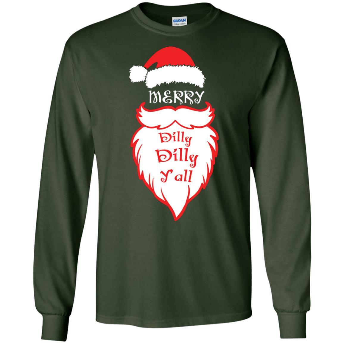 Christmas T-shirt Merry Dilly Dilly Y'all Forest Green