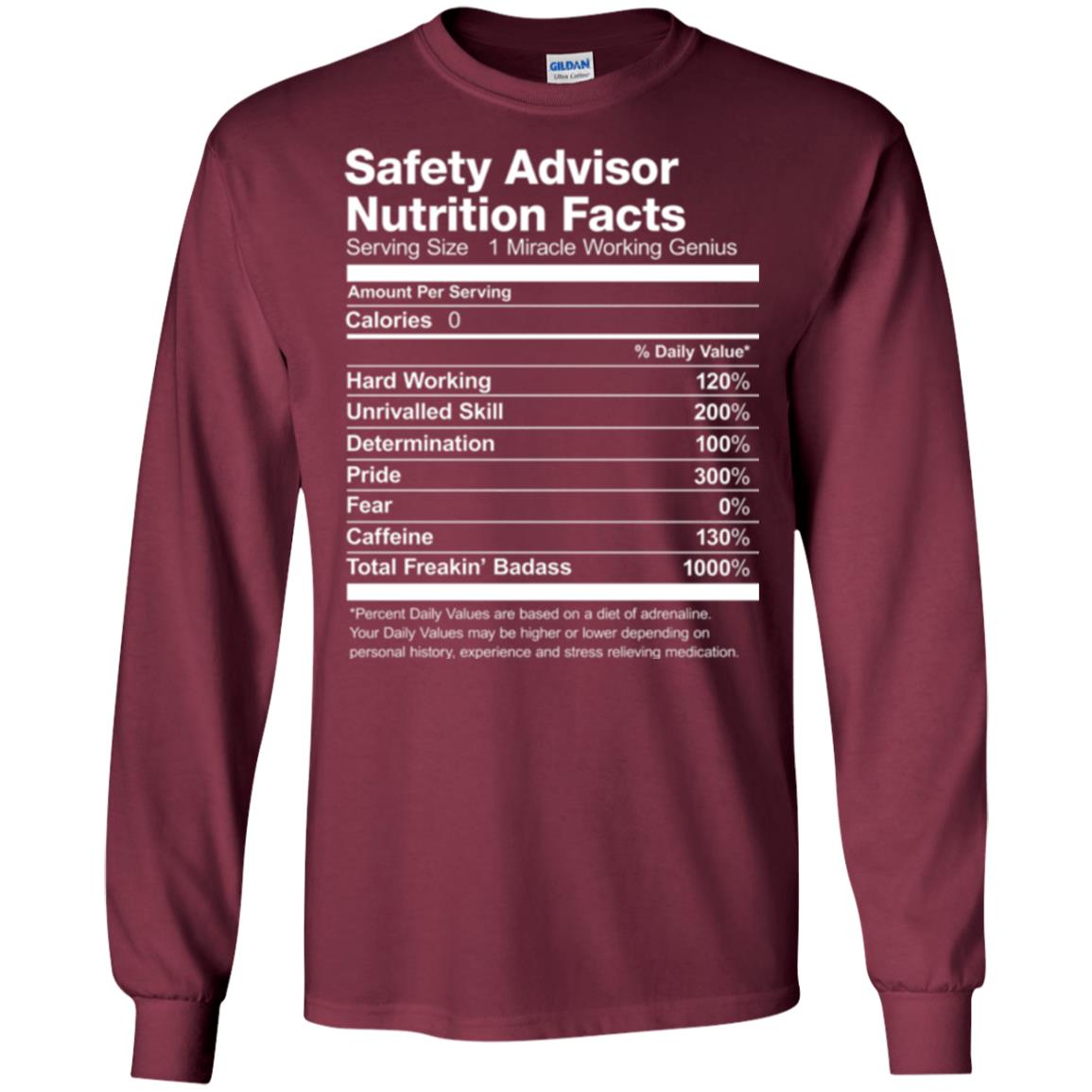 Safety Advisor Nutrition Facts Funny T-shirt Maroon