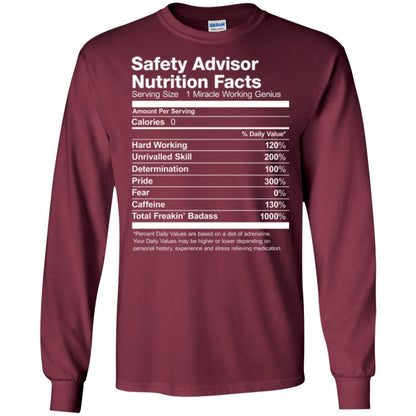 Safety Advisor Nutrition Facts Funny T-shirt Maroon