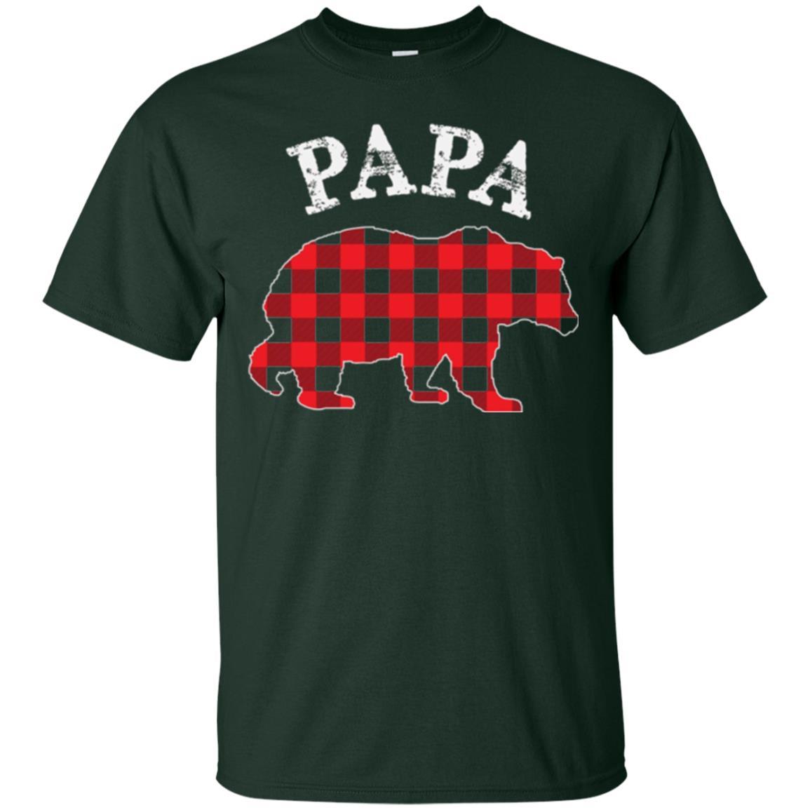 Papa T-shirt Red Plaid Papa Bear T-shirt Forest Green