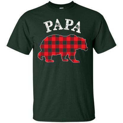 Papa T-shirt Red Plaid Papa Bear T-shirt Forest Green