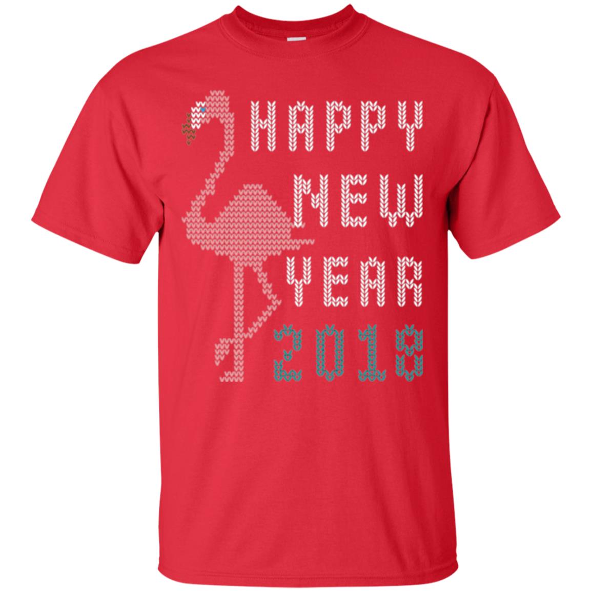 Happy New Year 2018 T-shirt Pink Flamingo Red