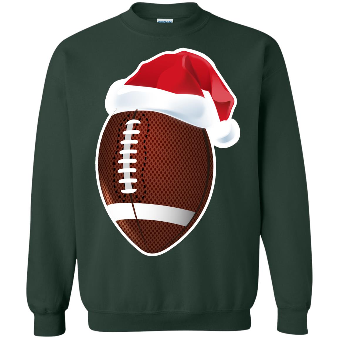Football With Santa Claus Hat X-mas Shirt For Football Lovers Forest Green