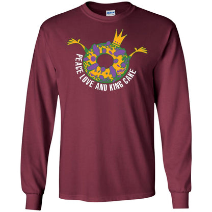 Mardi Gras T-shirt Peace Love And King Cake Maroon