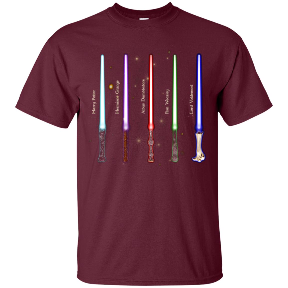 Harry Potter Lightsaber Wands Movie Fan T-shirt Maroon