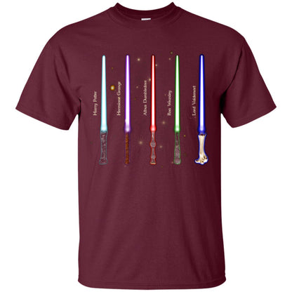 Harry Potter Lightsaber Wands Movie Fan T-shirt Maroon