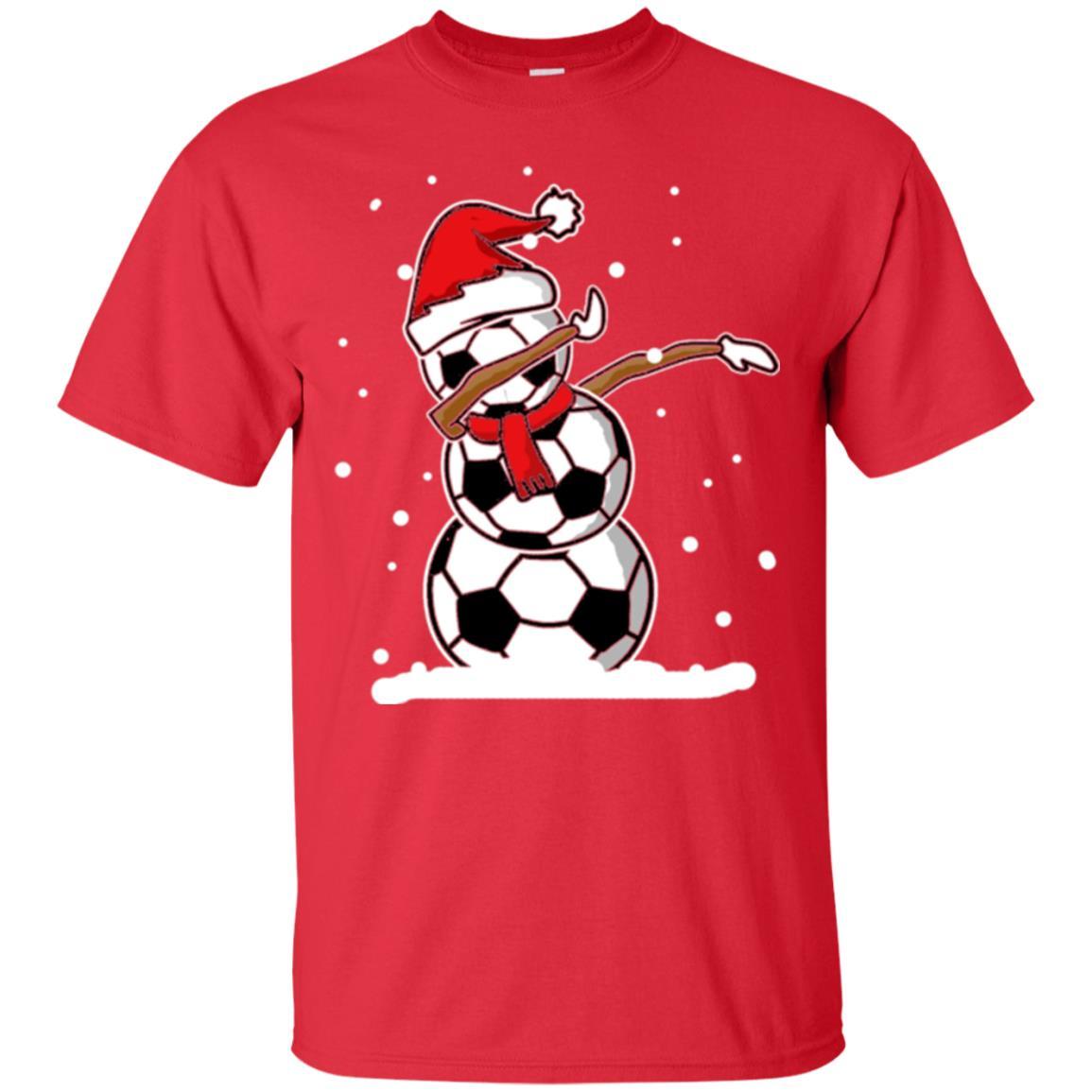 Christmas T-shirt Dabbing Snowman Soccer Red