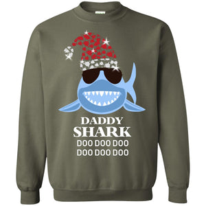 Daddy Shark With Santa Claus Hat Merry X-mas Family Shark Gift ShirtG180 Gildan Crewneck Pullover Sweatshirt 8 oz.