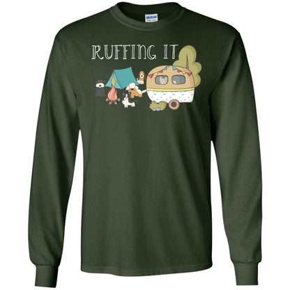 Ruffing It Camping With Dogs Camper T-shirt Forest Green