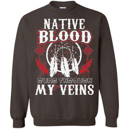 American T-shirt Native Blood Runs Through My Veins Dark Chocolate
