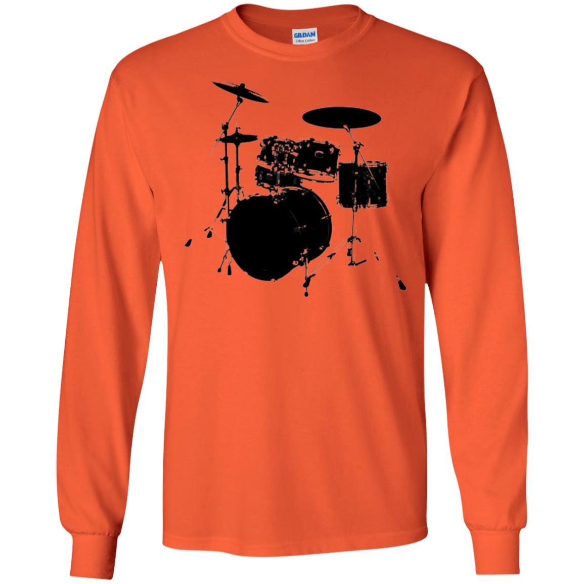 Drum Lovers T-shirt Drum Kit Stencil Print Orange