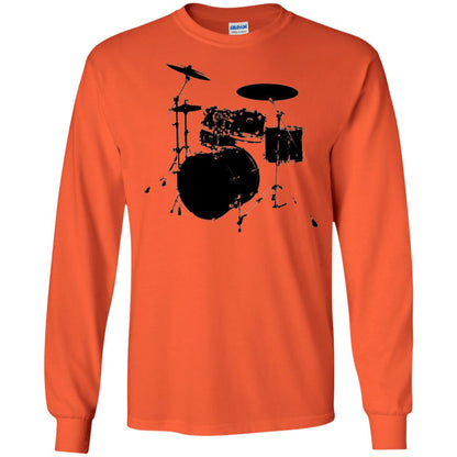 Drum Lovers T-shirt Drum Kit Stencil Print Orange
