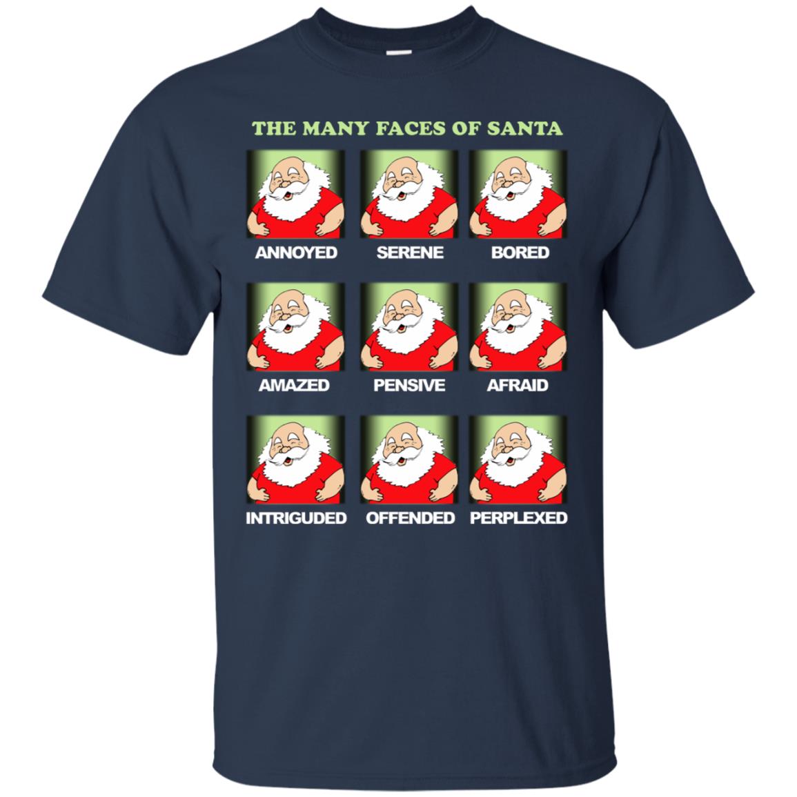 The Many Faces Of Santa Humor X-mas Gift Shirt Navy