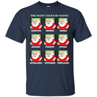 The Many Faces Of Santa Humor X-mas Gift Shirt Navy