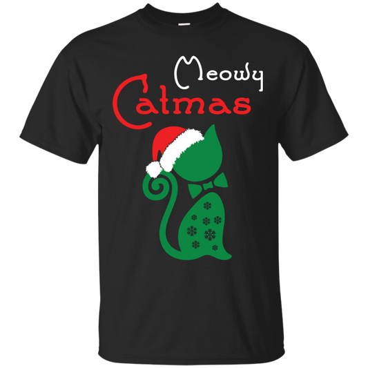 Cat Christmas T-Shirt Meowy Catmas Black