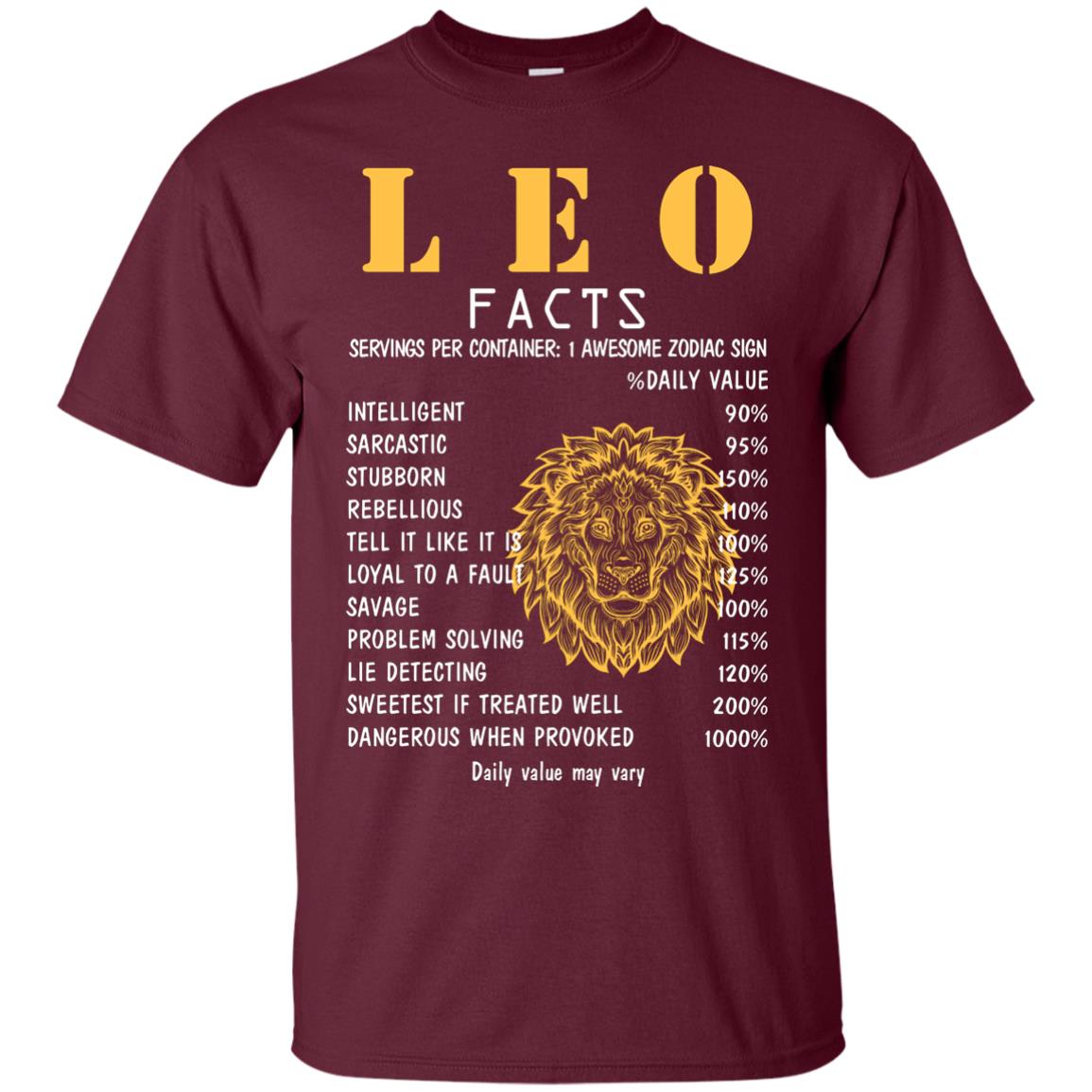 Leo Facts 1 Awesome Zodiac Sign Gift Shirt For Leo Horoscope Maroon