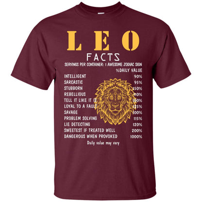Leo Facts 1 Awesome Zodiac Sign Gift Shirt For Leo Horoscope Maroon
