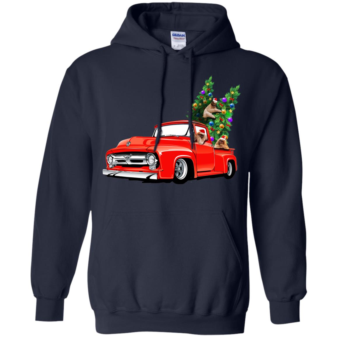 Christmas Tree And Sloths On Car X-mas Gift Shirt Navy