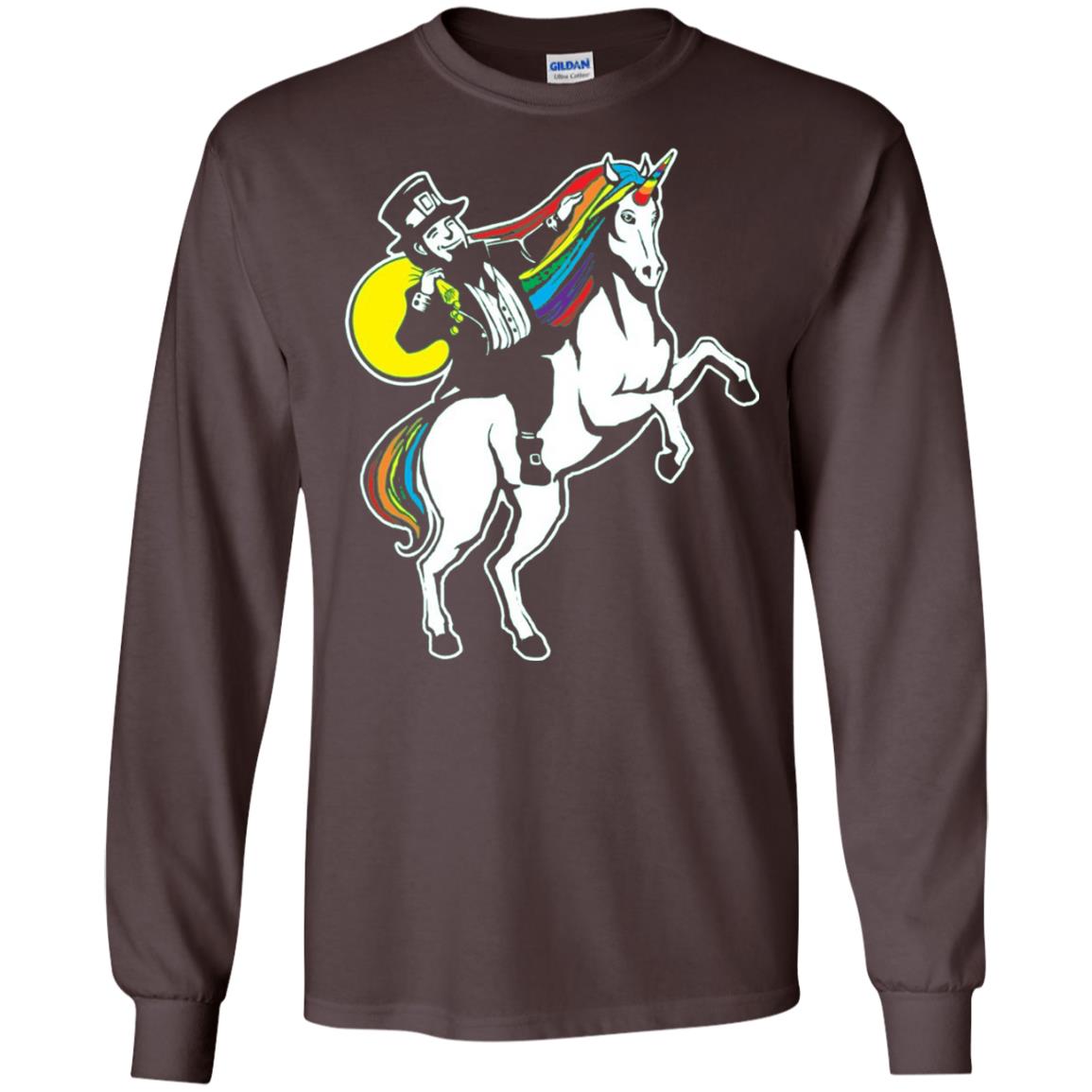 St Patrick Day Lepricorn Leprechaun Riding Unicorn T-shirt Dark Chocolate