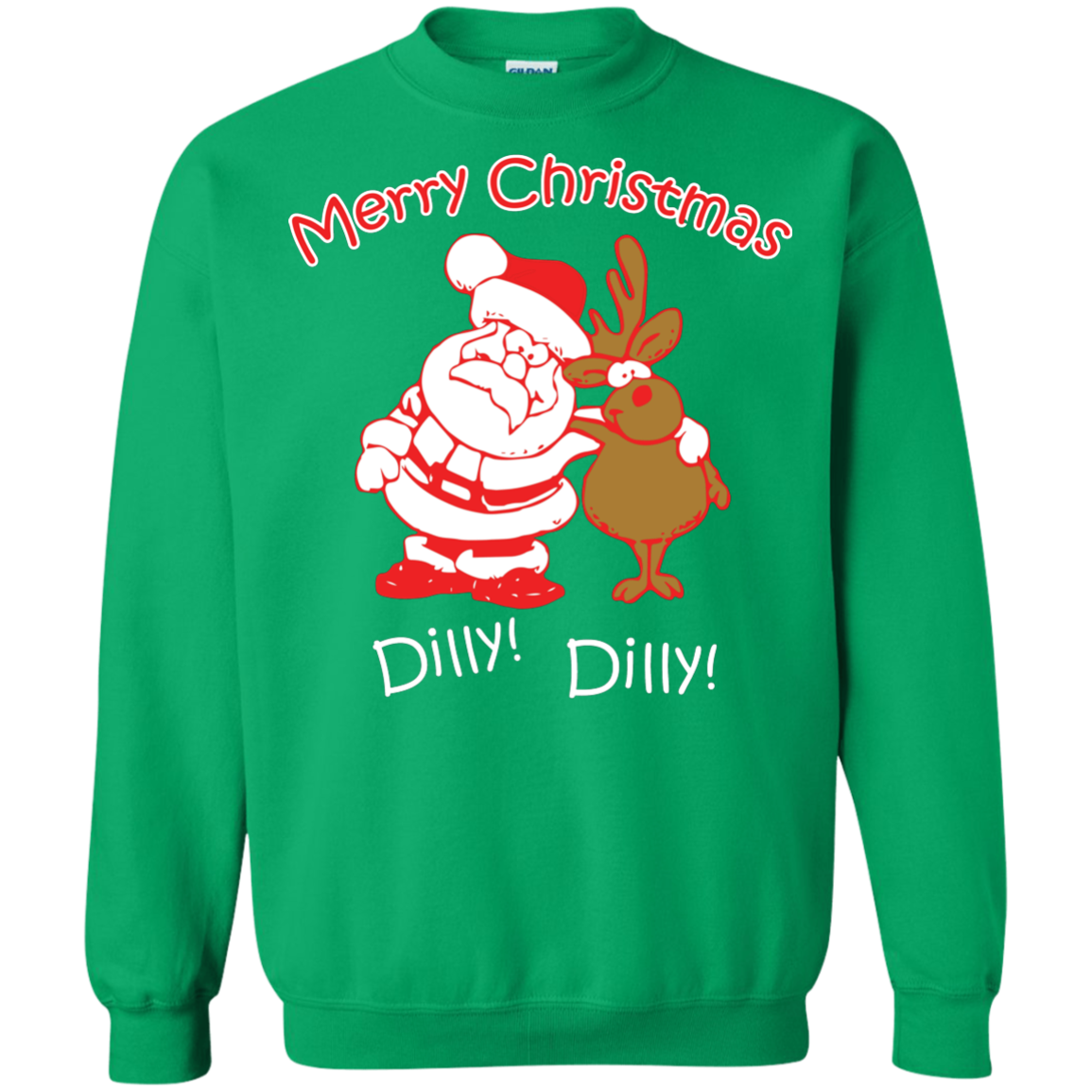 Christmas T-Shirt Merry Christmas Santa And Reindeer Dilly! Dilly! Irish Green