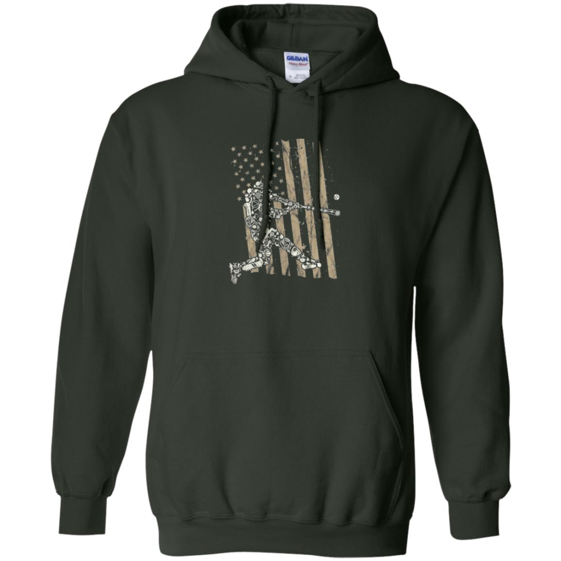 Baseball Player T-shirt American Flag Forest Green
