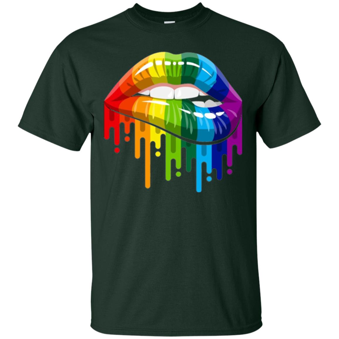 Rainbow Lips Pride Lgbt T-shirt Forest Green