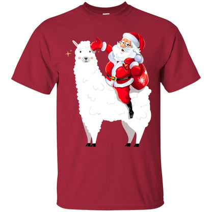 Alpaca Llama And Santa Claus X-mas Gift Shirt Cardinal