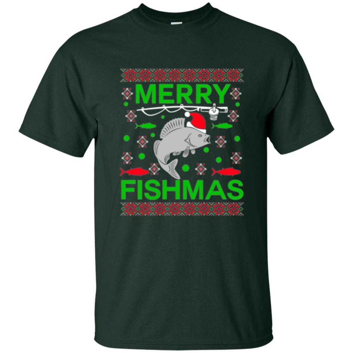 Christmas T-shirt Merry Fishmas Merry Christmas Fisherman Forest Green