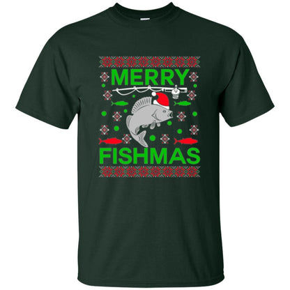 Christmas T-shirt Merry Fishmas Merry Christmas Fisherman Forest Green