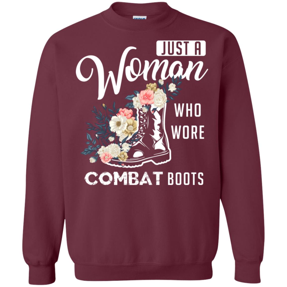 Just A Woman Who More Combat Boots Female Veteran T-shirt Maroon