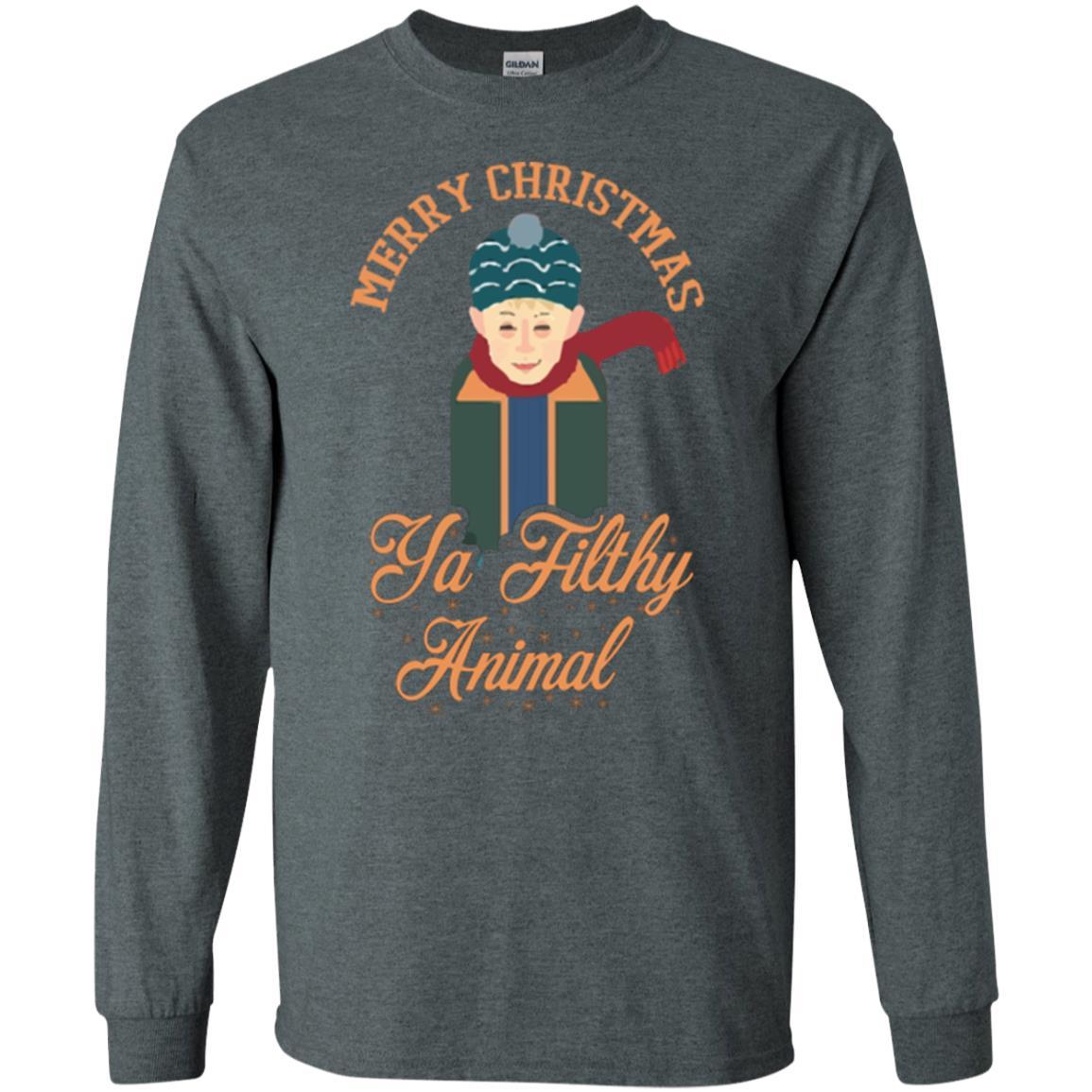 Christmas T-shirt Merry Christmas Ya Filthy Animal Dark Heather
