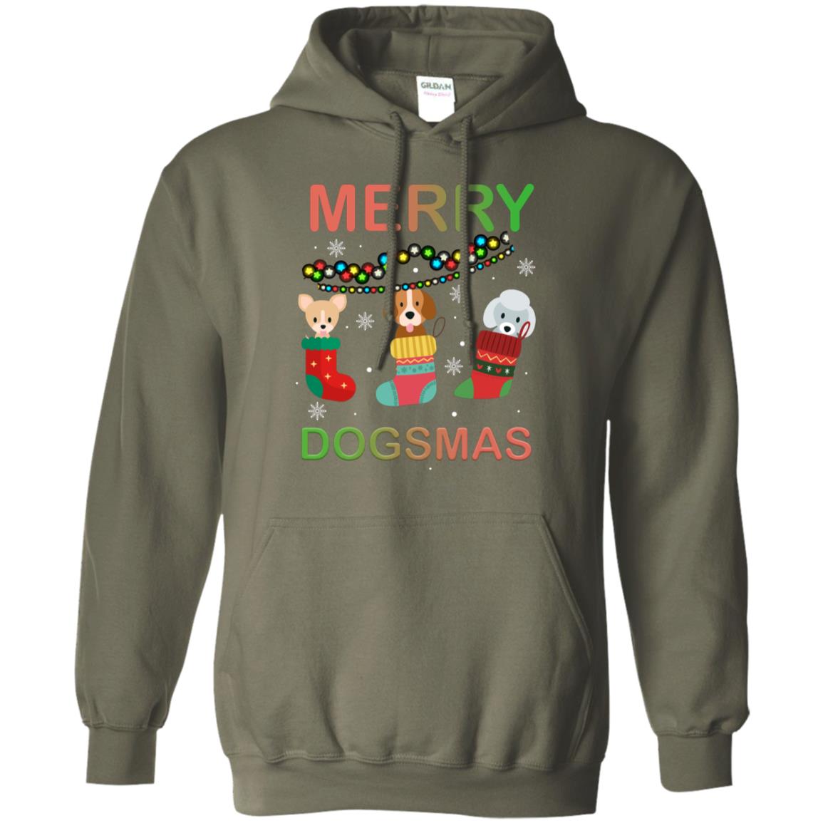 Merry Dogsmas X-mas Gift Shirt For Dogs Lovers Military Green