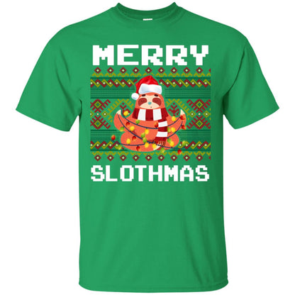 Merry Slothmas Funny Sloth Lovers Ugly Sweater X-mas Gift Shirt Irish Green