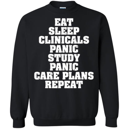 Funny Nursing Student T-shirt Eat Sleep Clinicals Panic Black