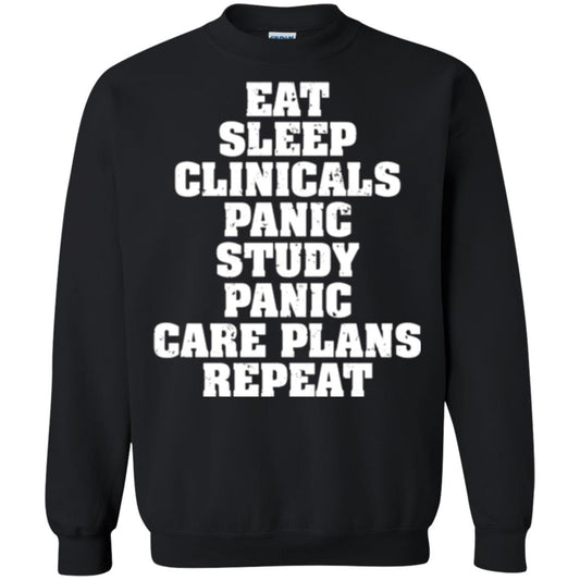 Funny Nursing Student T-shirt Eat Sleep Clinicals Panic Black