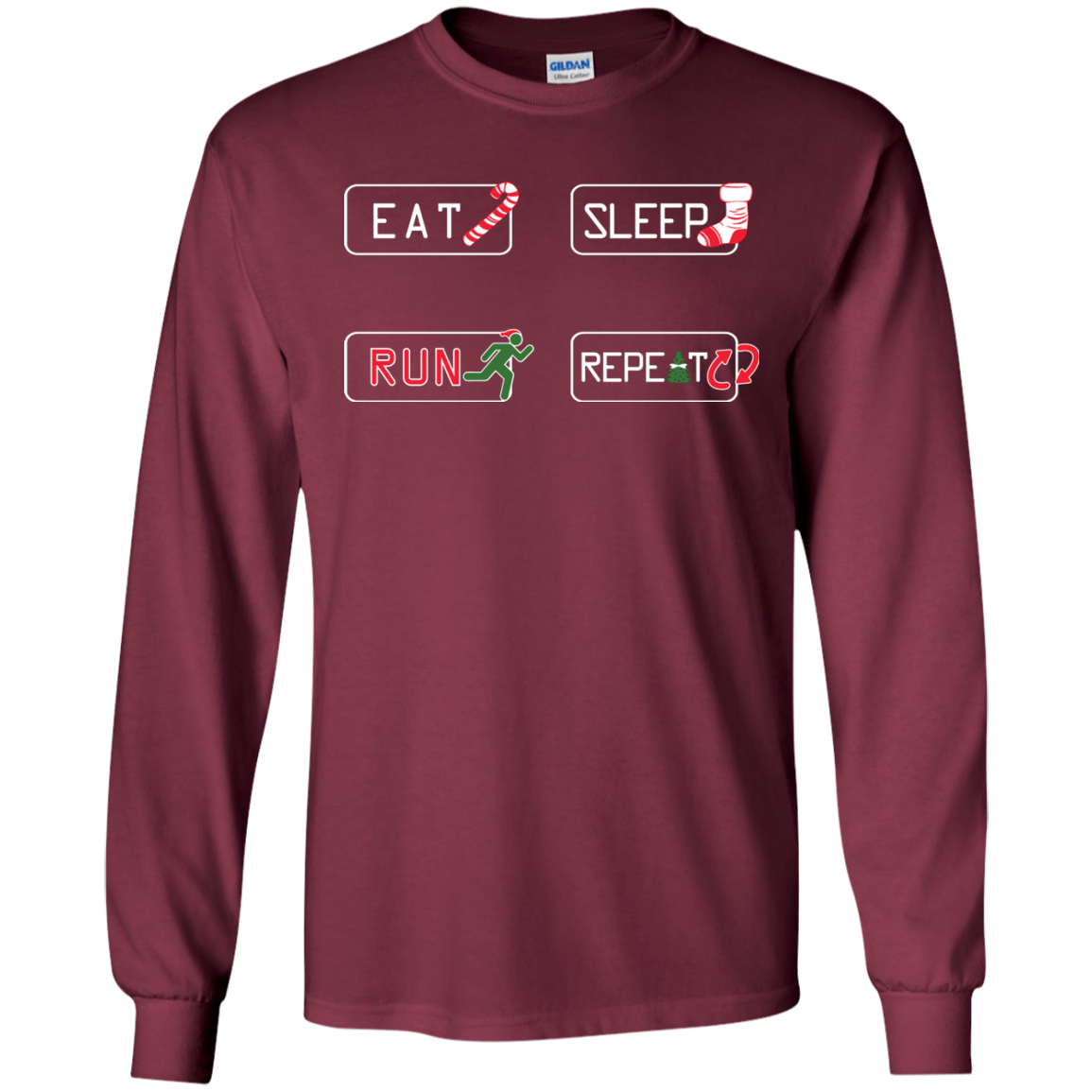 Christmas T-Shirt Eat Sleep Run Repeat Maroon
