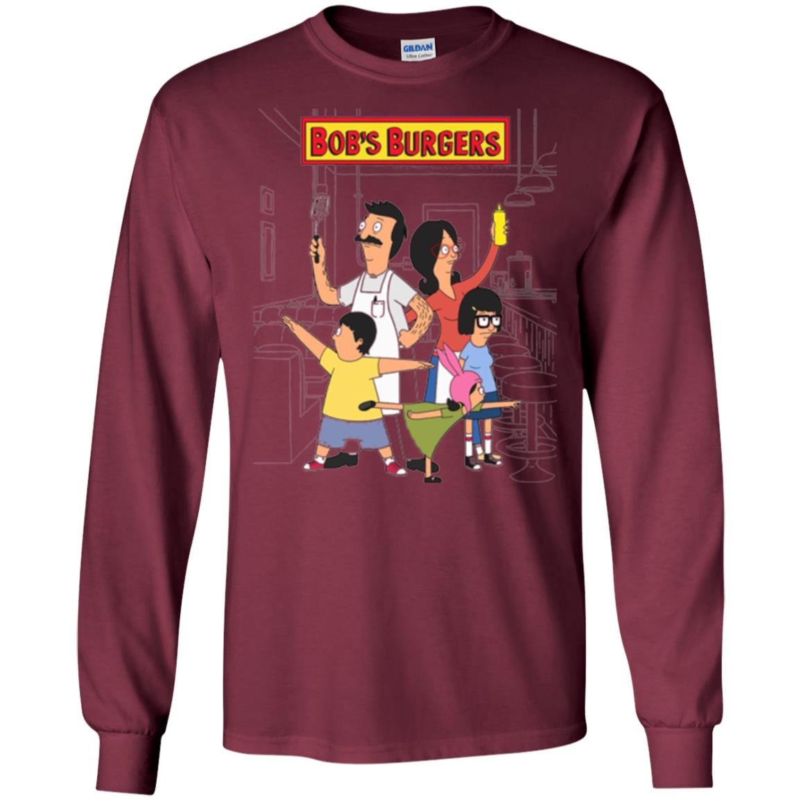 Family Group Hero Pose T-shirt Bob_s Burgers Maroon