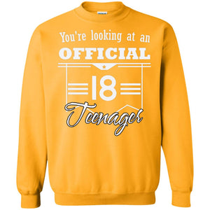 You're Looking At An Official 18 Teenager 18th Birthday ShirtG180 Gildan Crewneck Pullover Sweatshirt 8 oz.