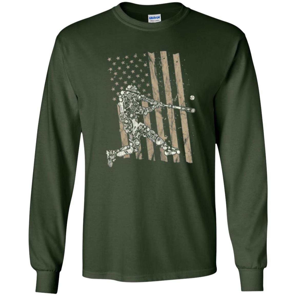 Baseball Player T-shirt American Flag Forest Green